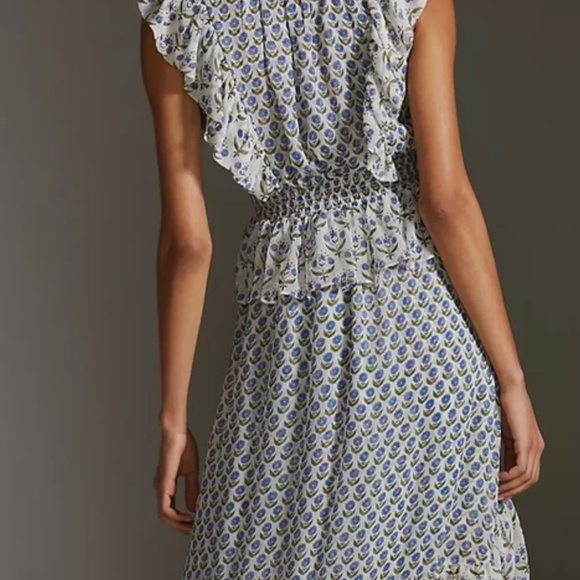 MISA Los Angeles Ruffled-Tiered Midi Dress  Ingrid dress Size M. Blue Floral - Picture 3 of 10